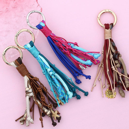 Women¡¯s Leather Tassel Bag Charm with Keychain_CUAB00437
