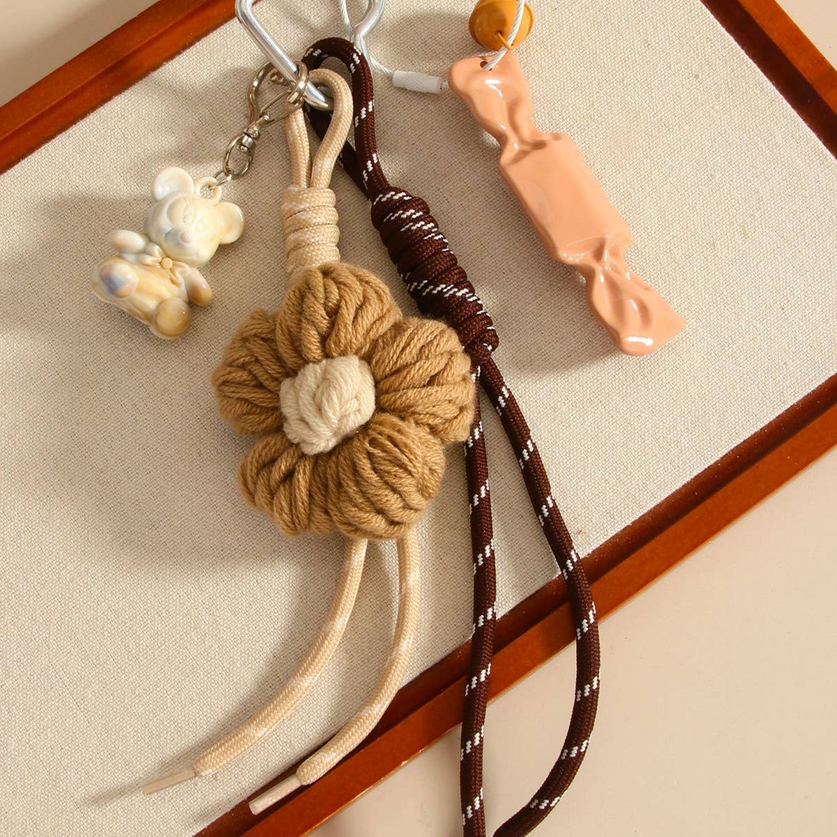 Fashion Crochet Flower Candy Dog Keychain_CWMM7642