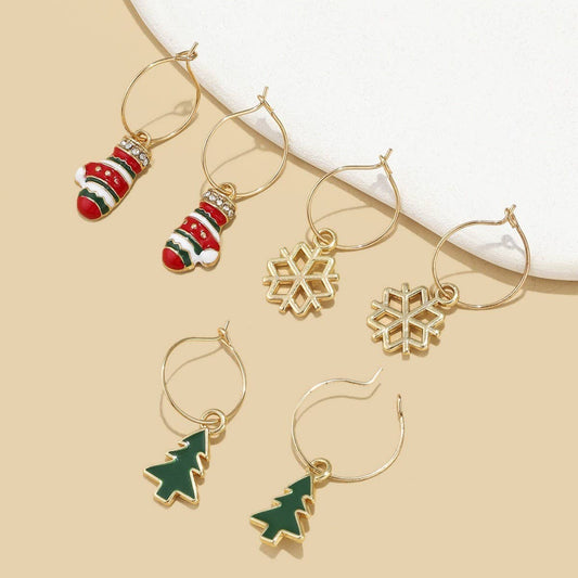 CHRISTMAS PATTERN HOOP AND DROP EARRING SET