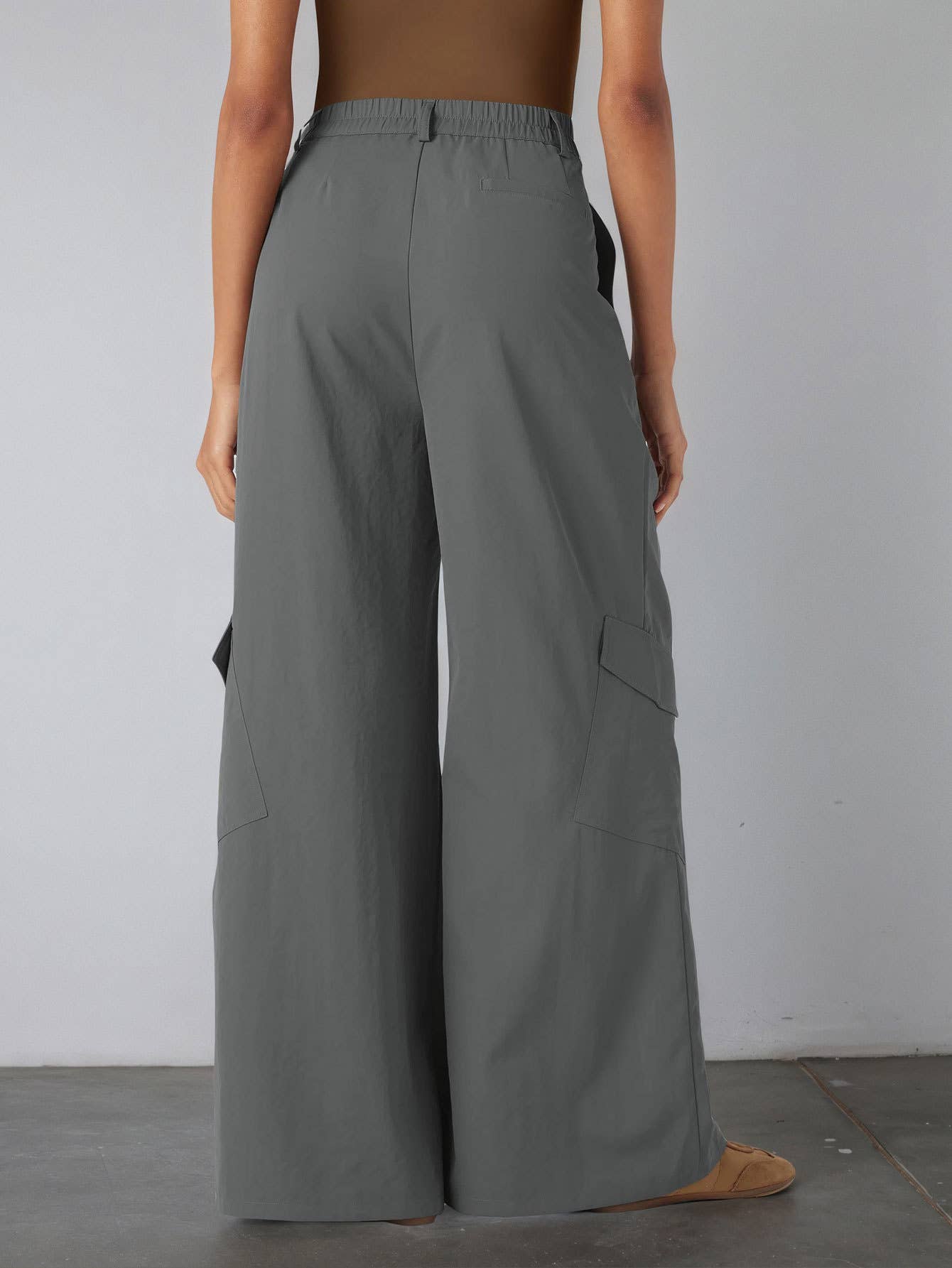 Solid-color high-waisted straight-leg workwear