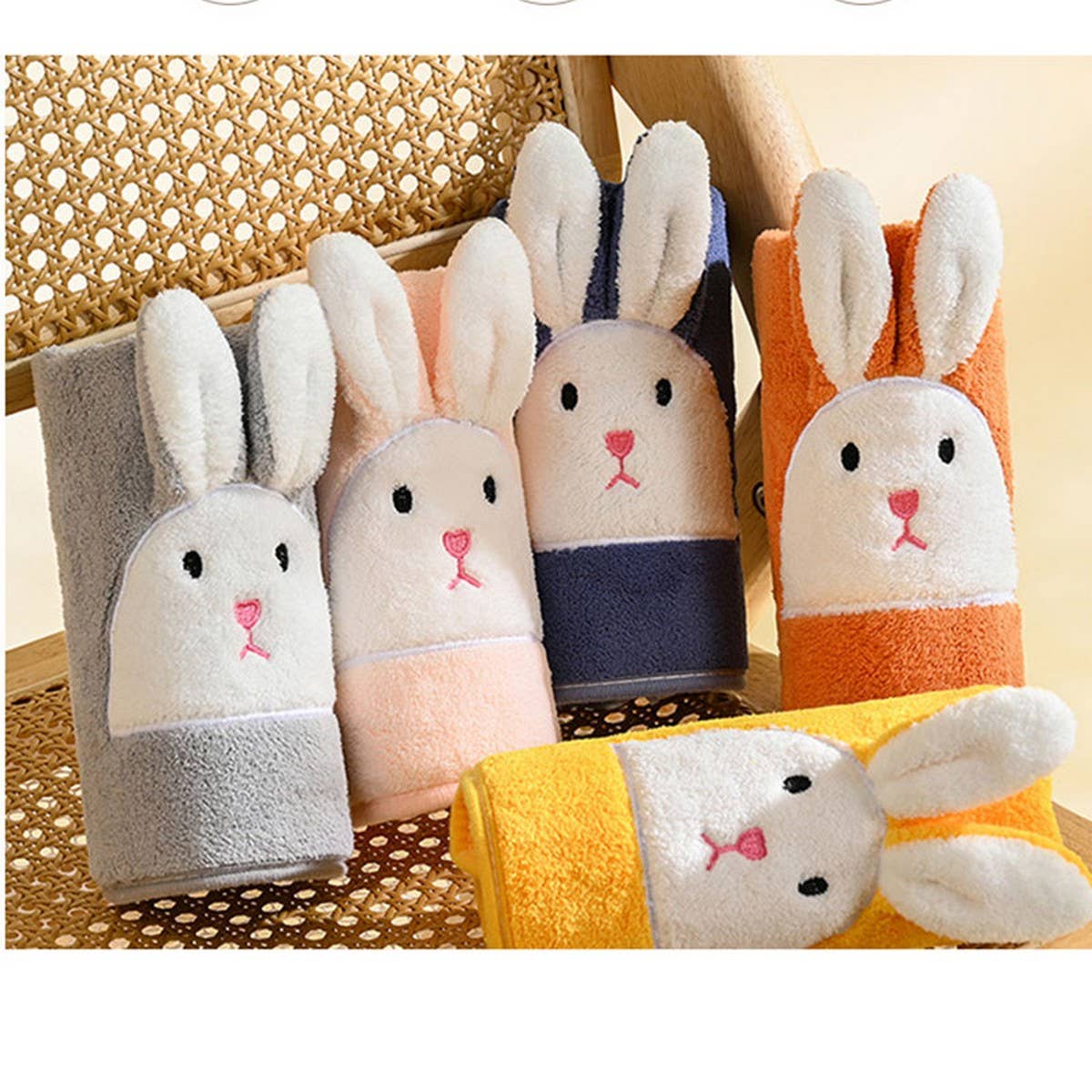 EMBROIDERED RABBIT CORAL FLEECE TOWEL