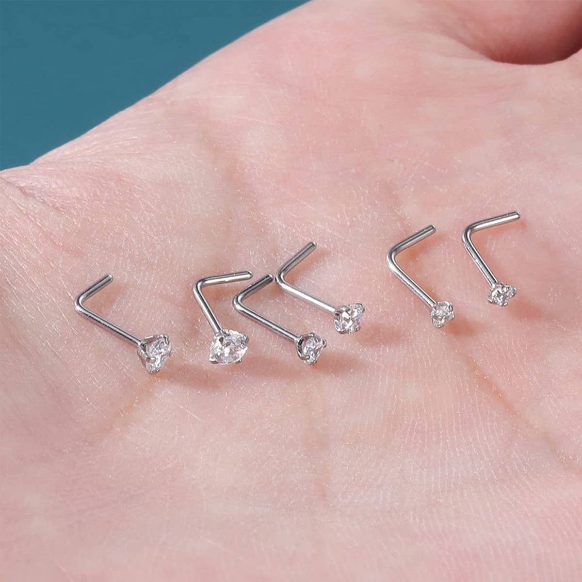 Steel Nose Stud with 5A Zircon on  Straight Bar_CWMM9600