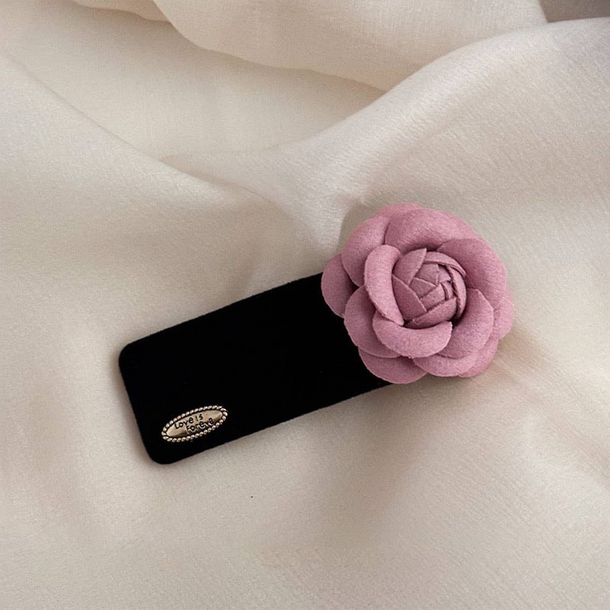 NEW BLACK VELVET PINK CAMELLIA HAIRPIN