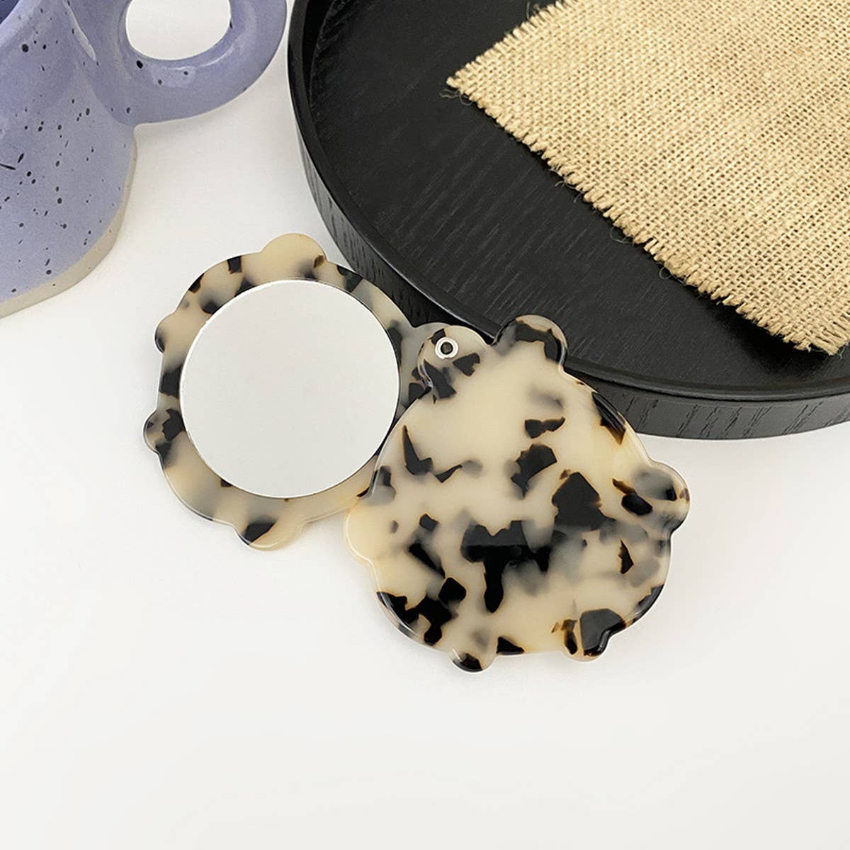 Vintage Acetate Geometric Compact Makeup Mirror