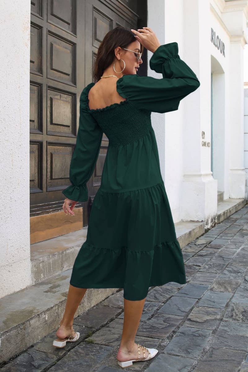 CWDMD3954_OFF-THE-SHOULDER DRESS WITH FLARED SLEEVES LONG