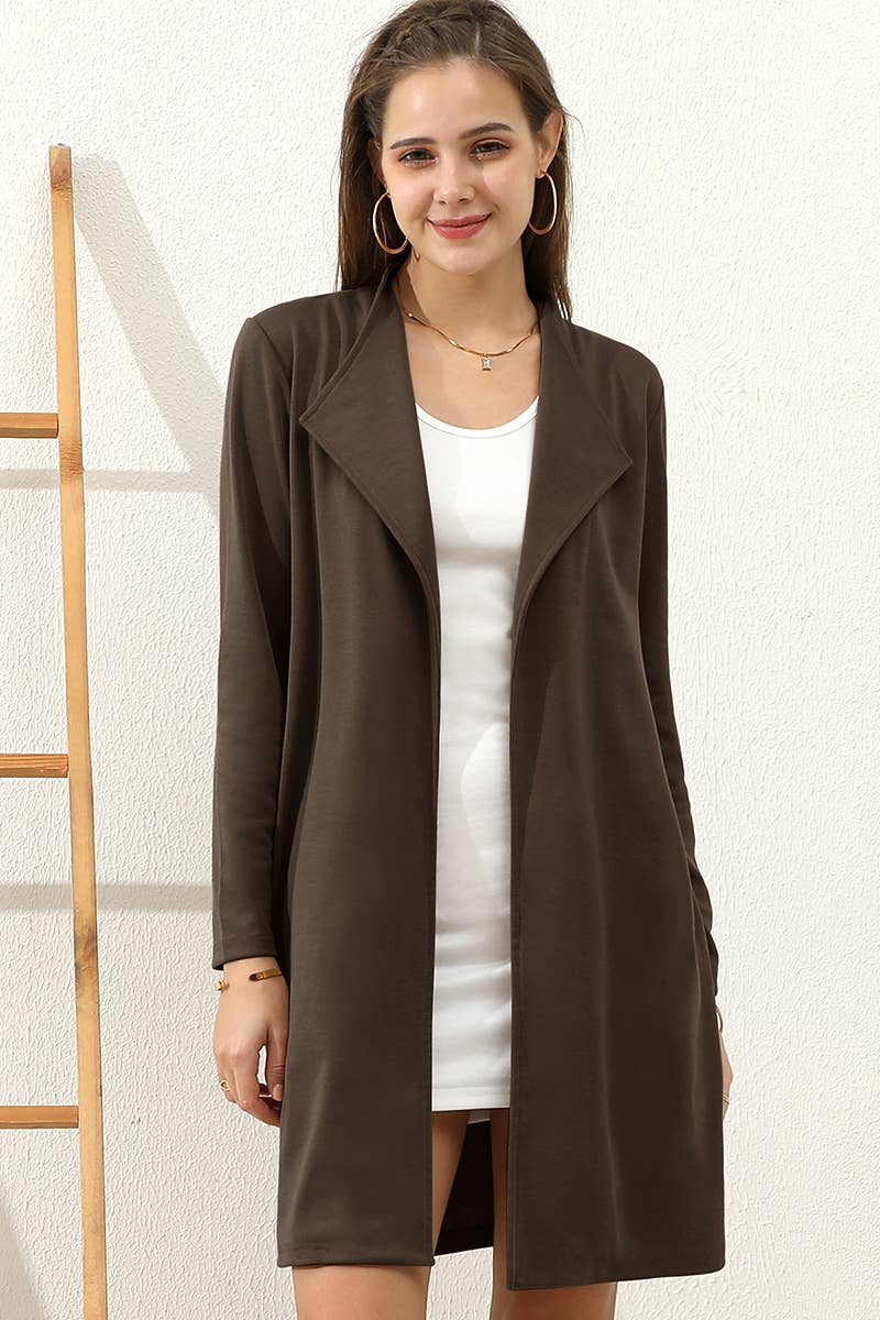 CWOCO153_DRAPE OPEN FRONT OFFICE TRENCH JACKET BLAZER