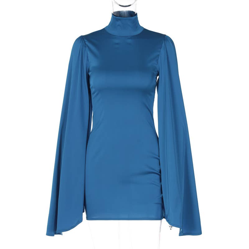STYLISH TURTLENECK SOLID COLOR WRAP HIP DRESS