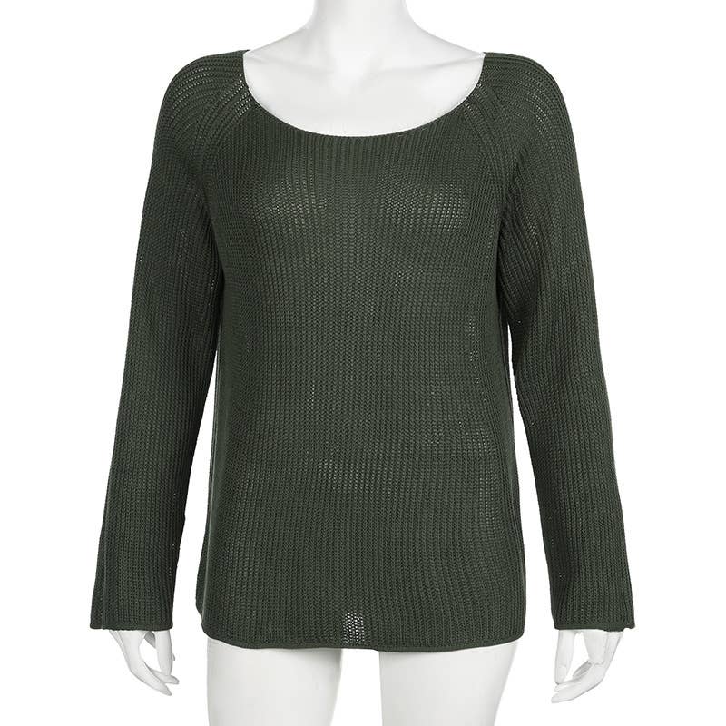 SOLID COLOR LAZY CASUAL CREWNECK PULLOVER SWEATER