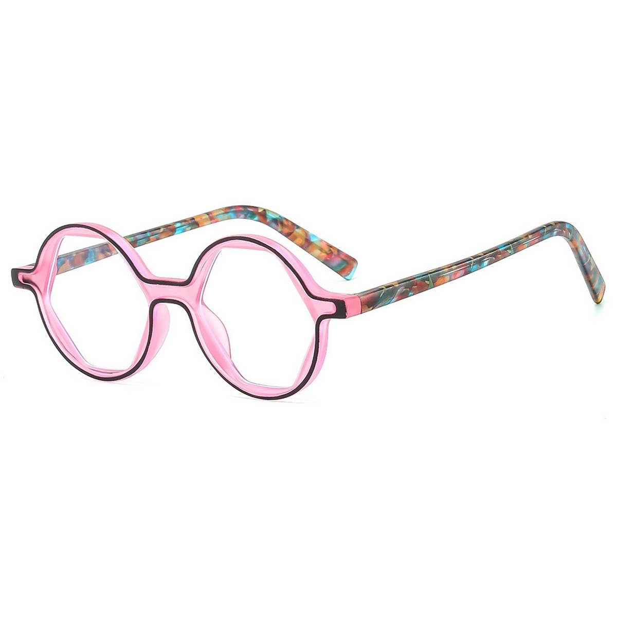 Floral Arm Hexagon Round Sunglasses Cute Look