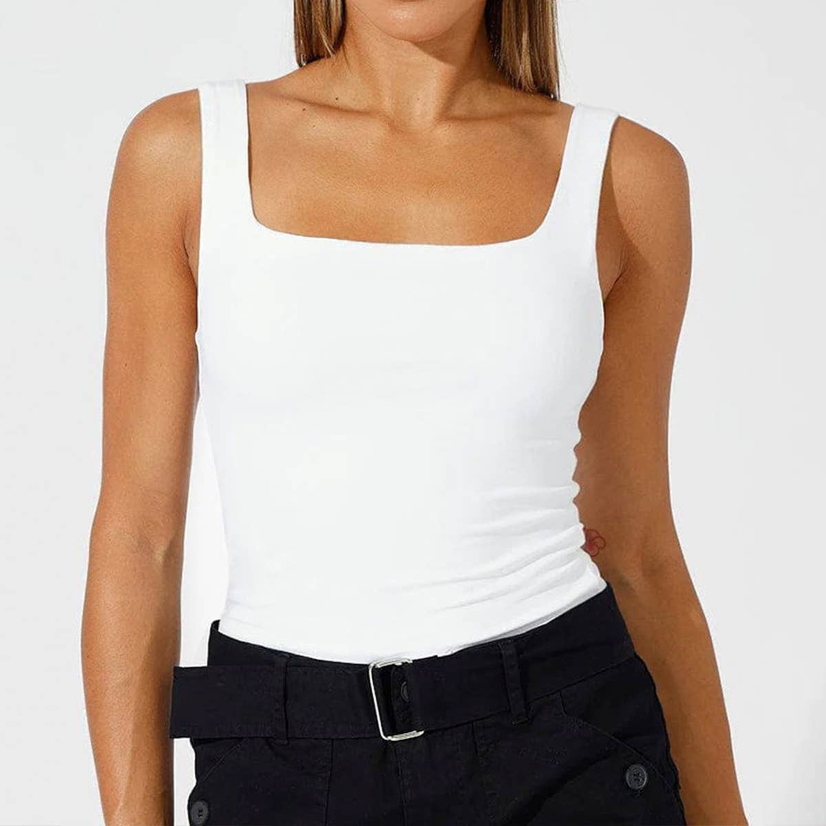 Solid color square neck slimming halter top