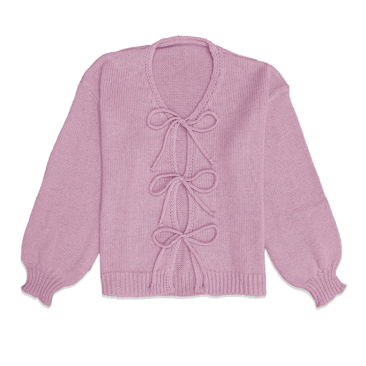 Round-neck long-sleeved lace-up knitted cardigan