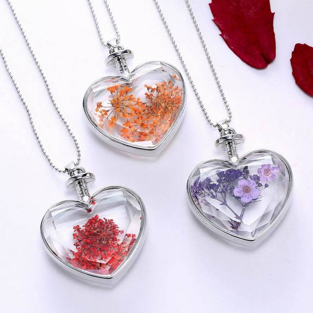 HEART CRYSTAL PLANT DRIED FLOWER NECKLACE