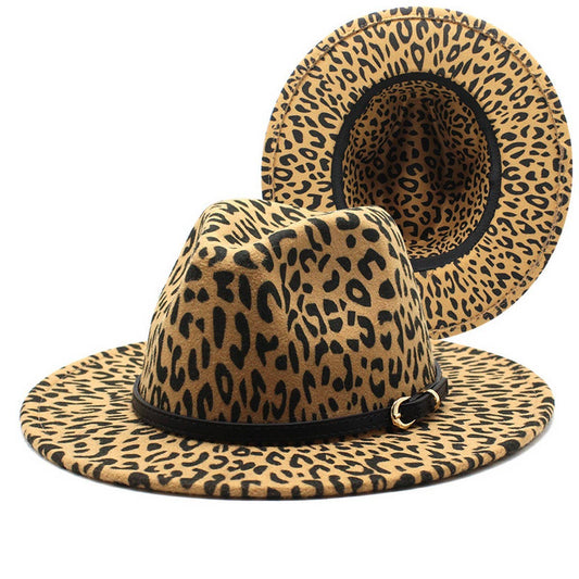 LEOPARD PRINT WOOLEN HAT WIDE BRIM JAZZ HAT_CWAH2534