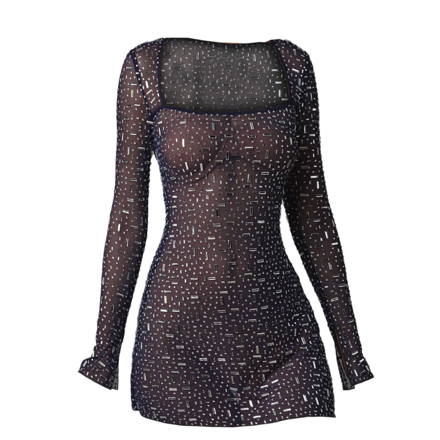 Sequin hot drill semi-see-through dress