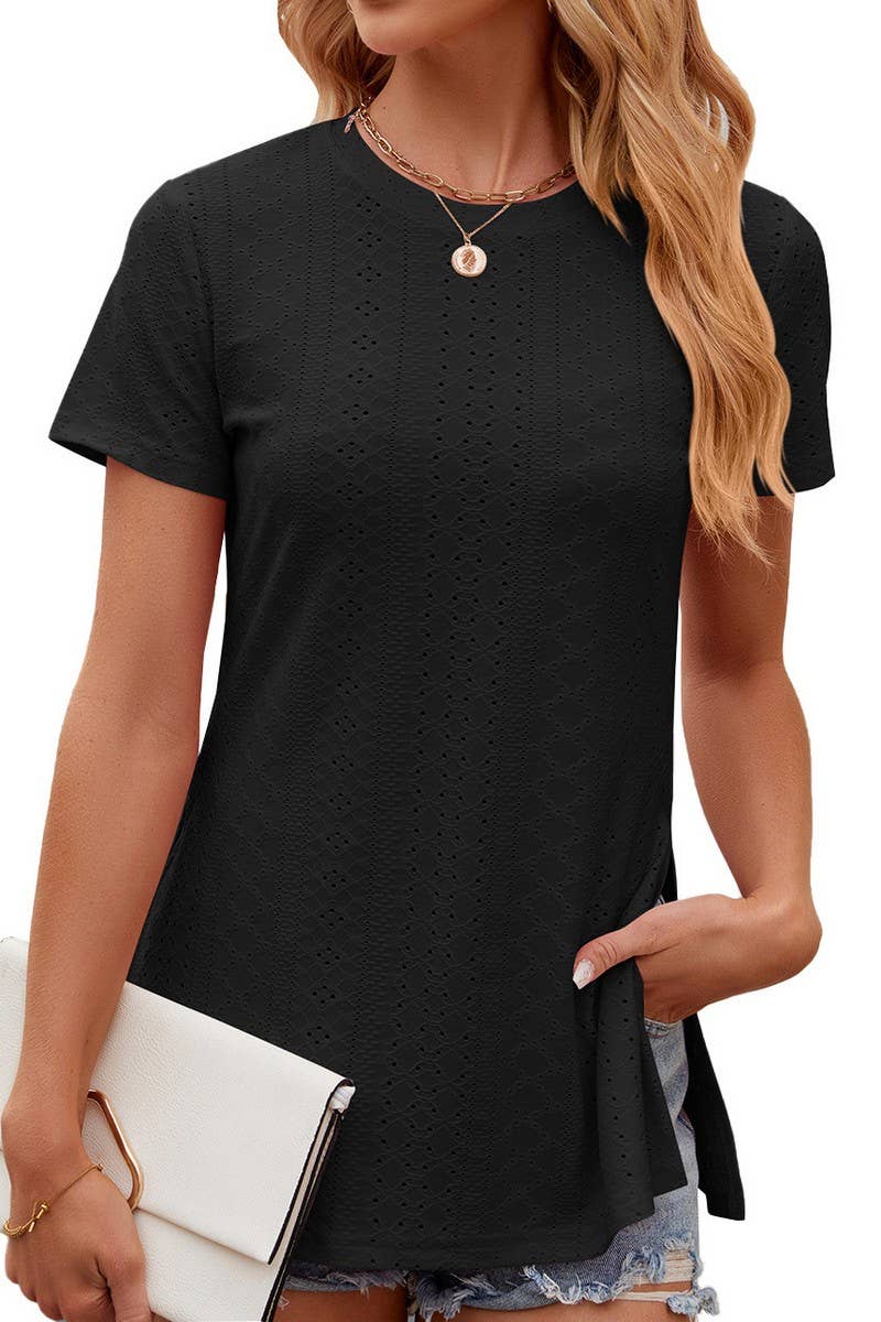 ROUND NECK SPLIT SHORT SLEEVE LOOSE PULLOVER_CWTSTS0216