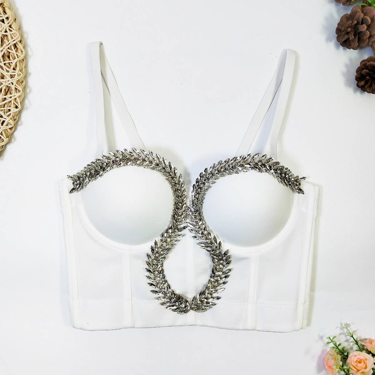 LEAF RHINESTONE HIGH-END HERRINGBONE CORSET_CWMM4178