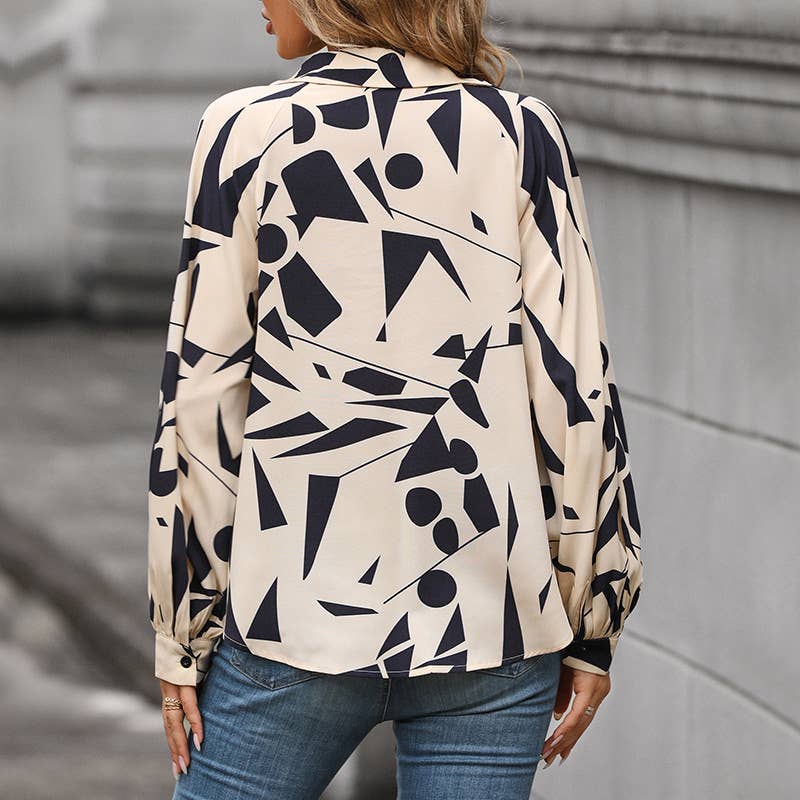 Draping geometric print long-sleeved shirt