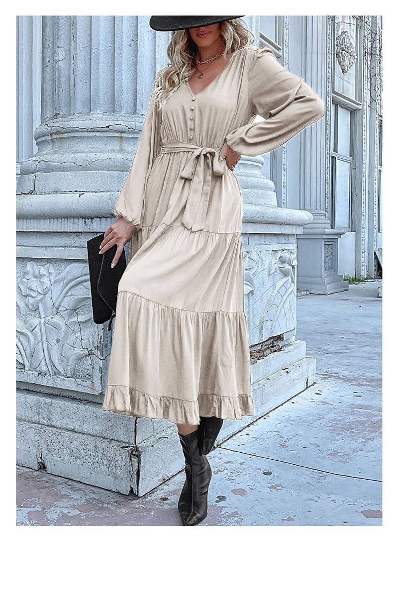 CWDMD01042_CASUAL WORK TIE WAIST LONG SLEEVE DRESS