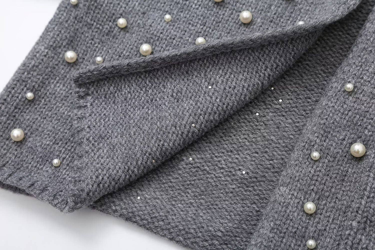 FASHION CASUAL NICHE DESIGN SENSE PEARL KNIT COAT