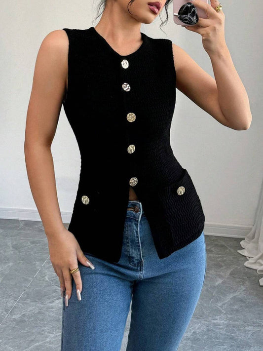 Single-breasted,stylish sleeveless cardigan