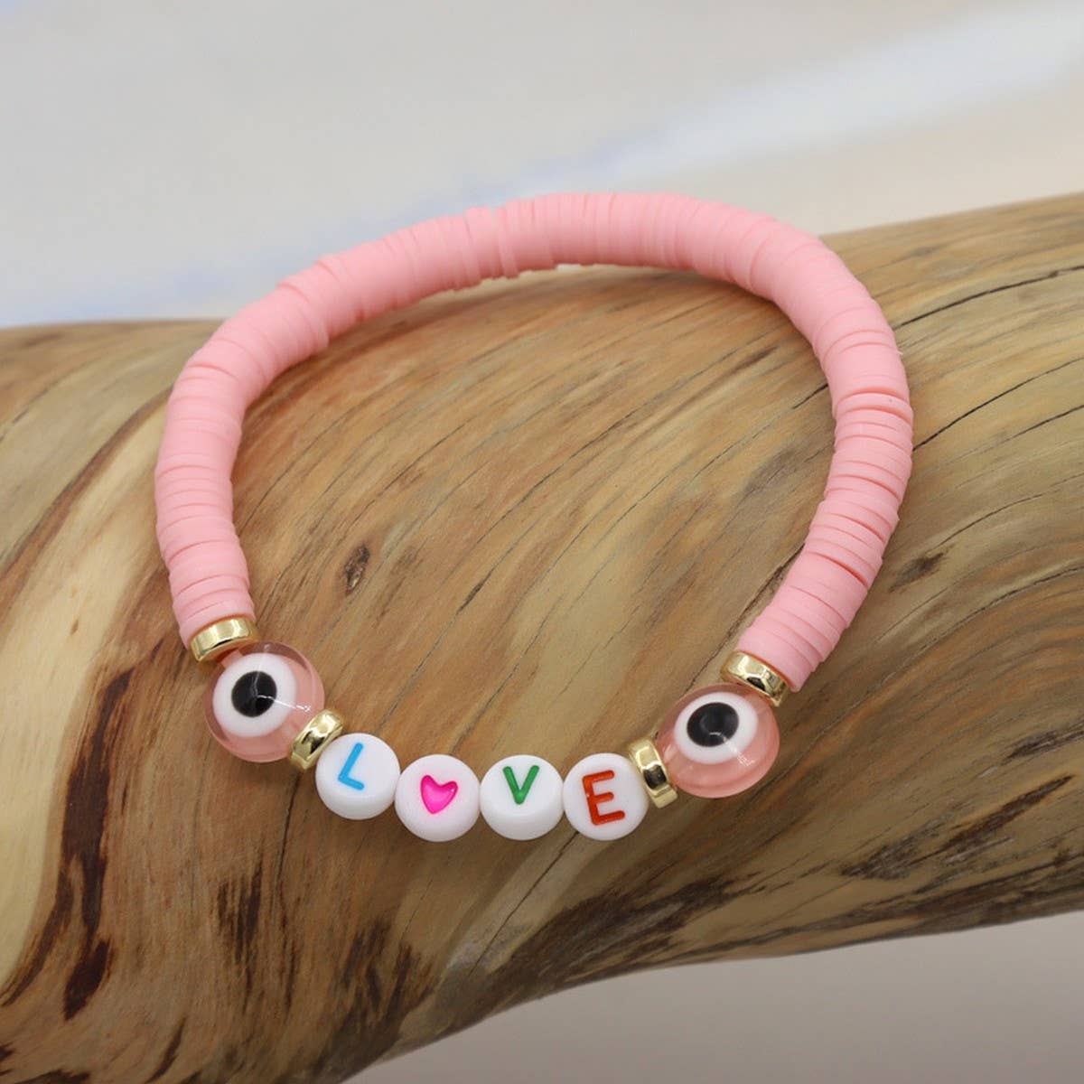COLORFUL POLYMER CLAY LETTER BEADED BRACELET