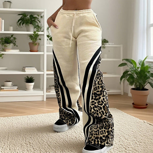 Leopard high-waisted loose straight-leg pants
