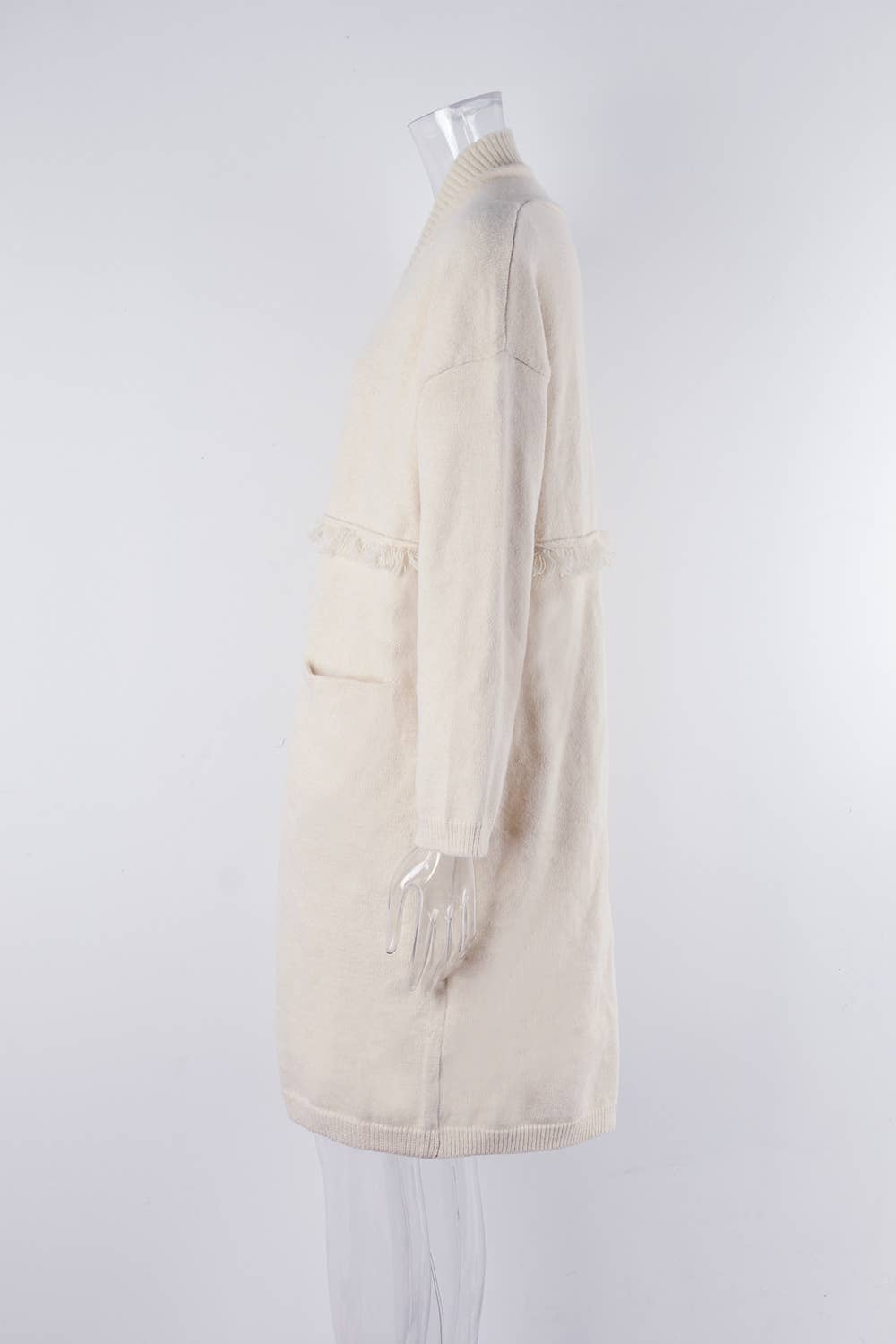 LONG CARDIGAN POCKET STYLE FRINGE COAT SWEATER