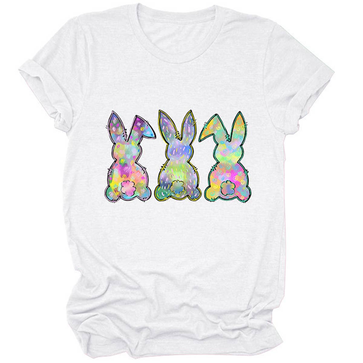 EASTER THREE BUNNIES PRINTED CREWNECK T SHIRT_CWTTS0858