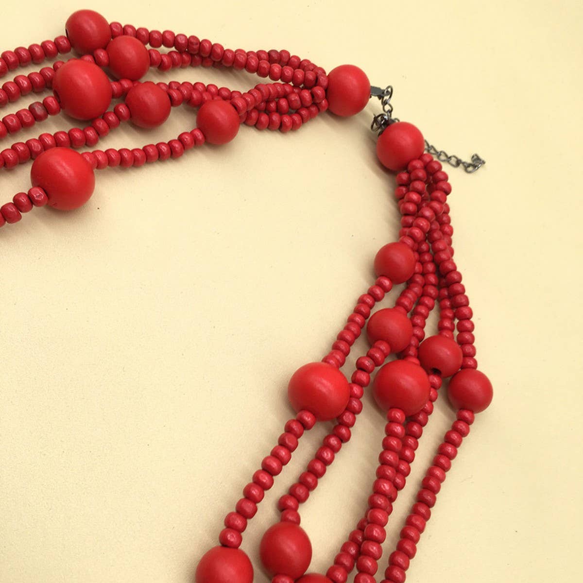 WOODEN BEADS MULTI-LAYERED RED BEADED NECKLACE_CWMM4970
