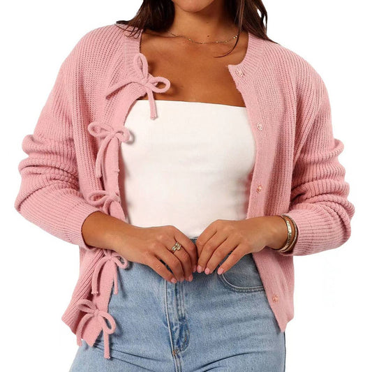 STYLISH AND COMFORTABLE BOW WOOL CARDIGAN