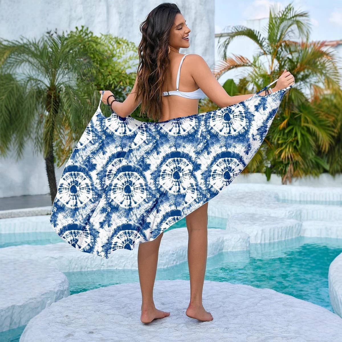 Printed Beach Dress, Cross-Back Vacation Cover-Up_CWBLS0464