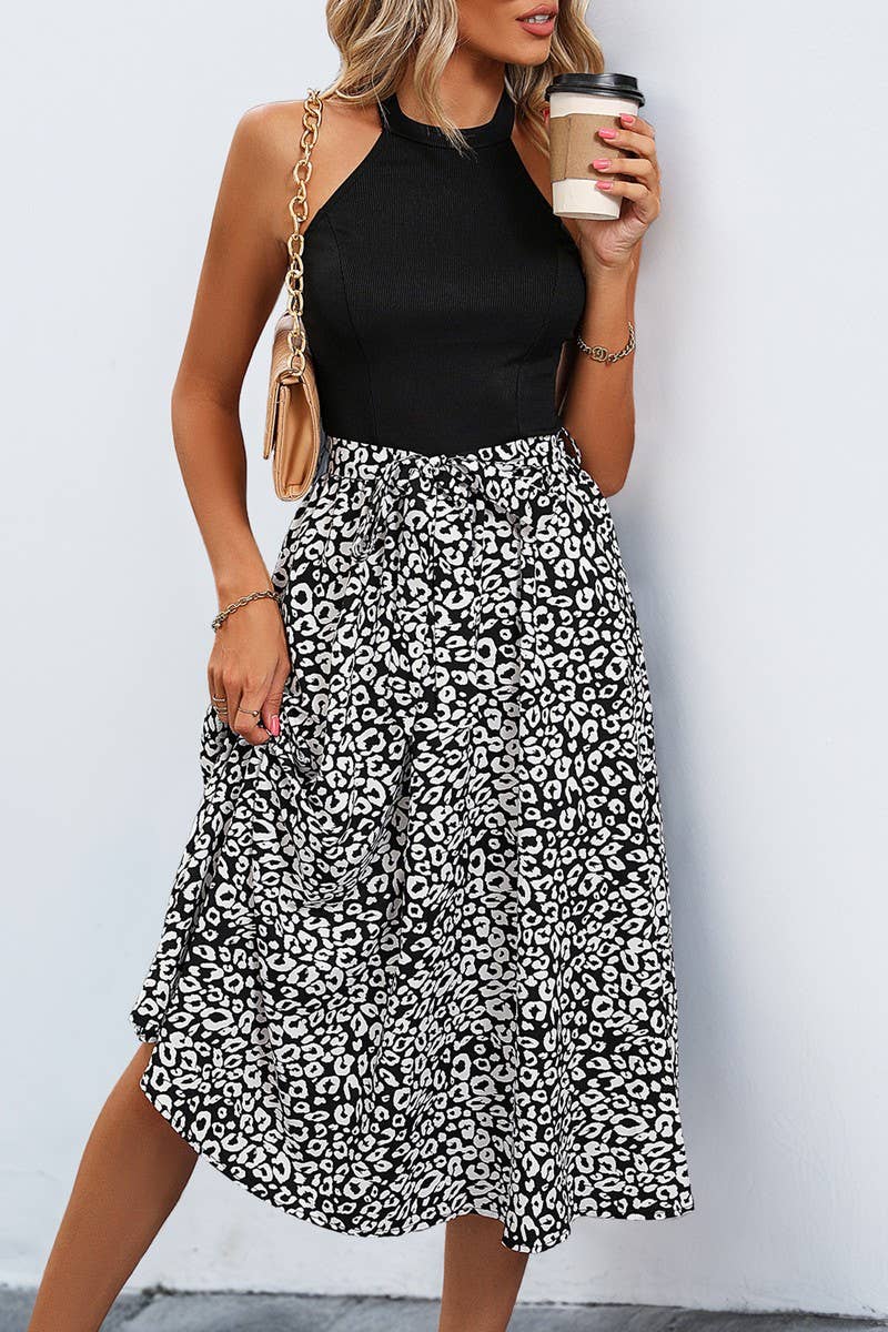 CWDHL0651_SUMMER HALTERNECK SLEEVELESS COLORBLOCK DRESS