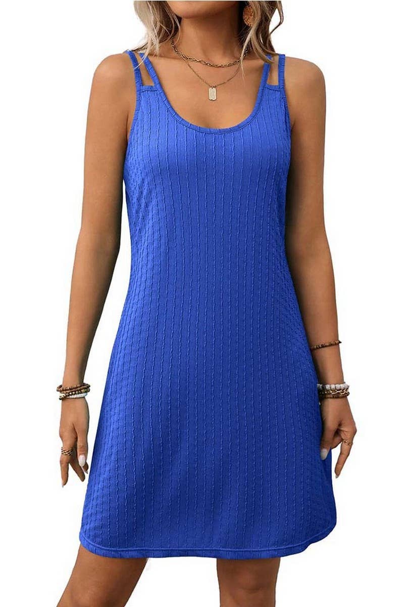 CWDSD7458_SUMMER SOLID COLOR LOOSE SLEEVELESS DRESS