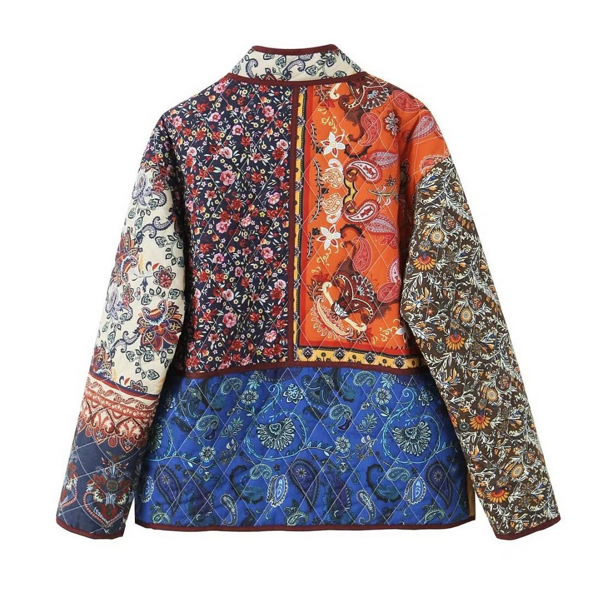 VINTAGE PRINT LOOSE FIT QUILTED JACKET WITH POCKET