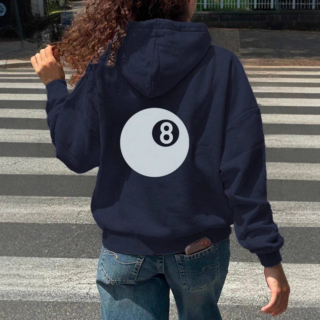 Women's casual drawstring hoodie with billiard print