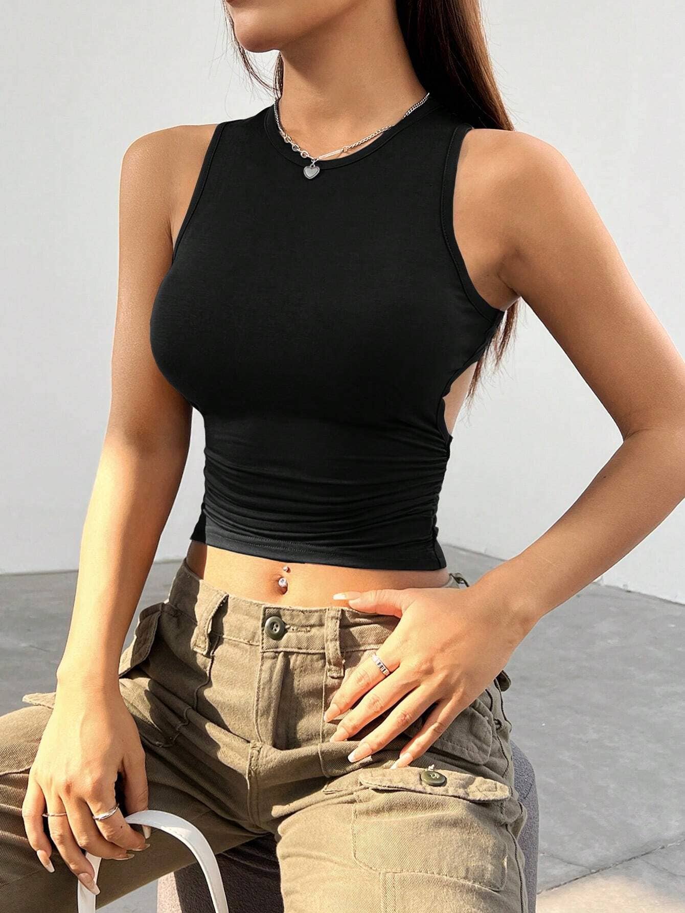 Y2K Slim back hollowed-out short vest