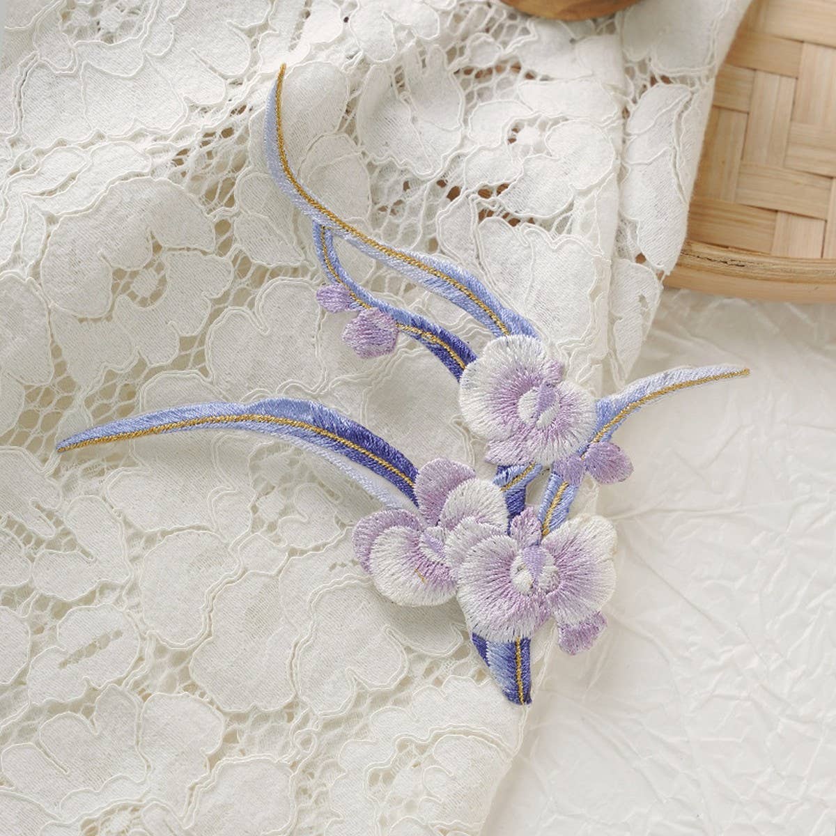 Orchid Embroidered Iron-On Patch for Fabric Repair_CWMM5918