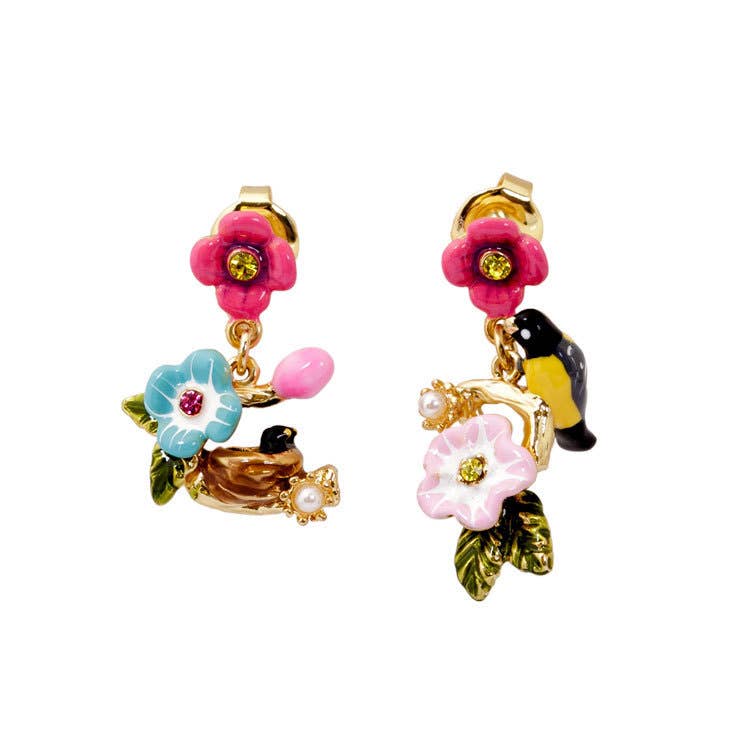 French enamel and colored glaze flower earrings
