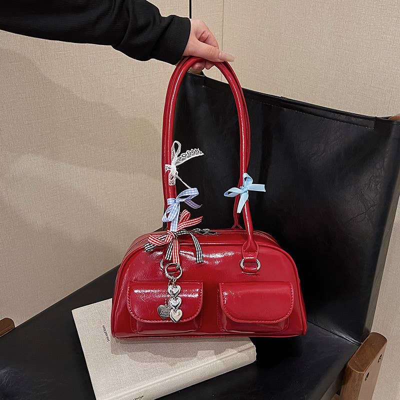 Fashionable bow-shaped glossy single-shoulder bag