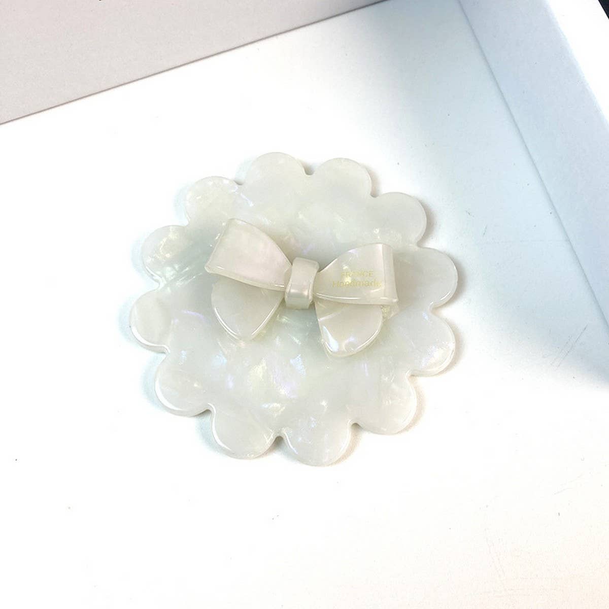 Acetate Bow Round Mirror Handheld Makeup Mirror_CWMM6367