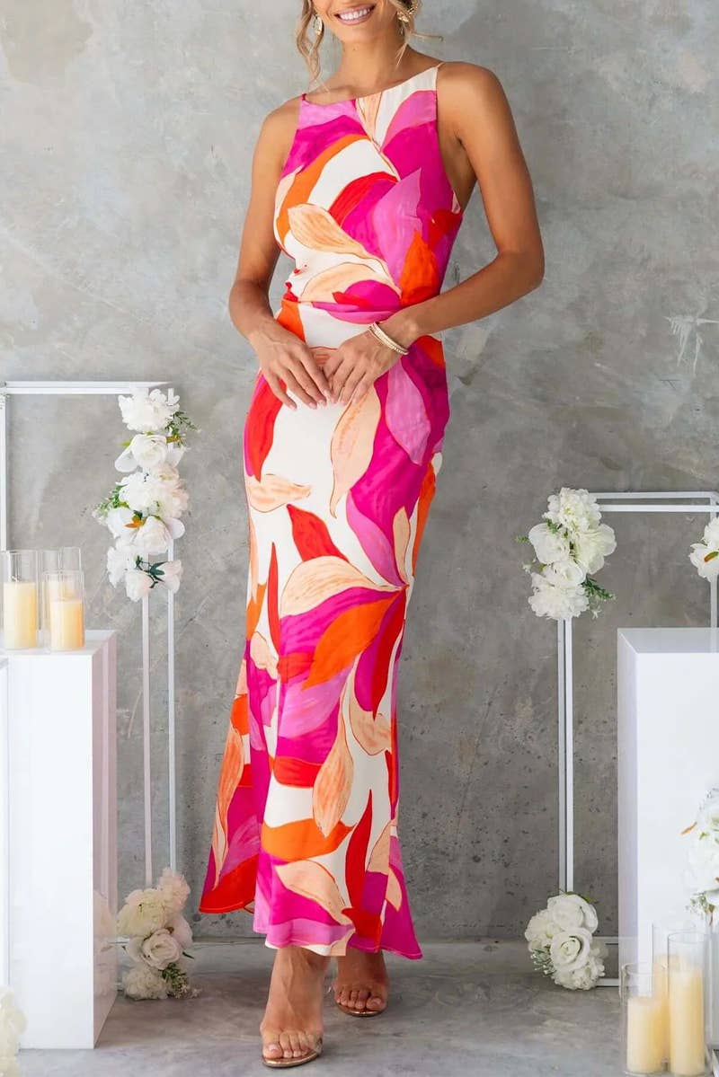CWDMD5508_FASHION PRINTED SLEEVELESS BACKLESS DRESS