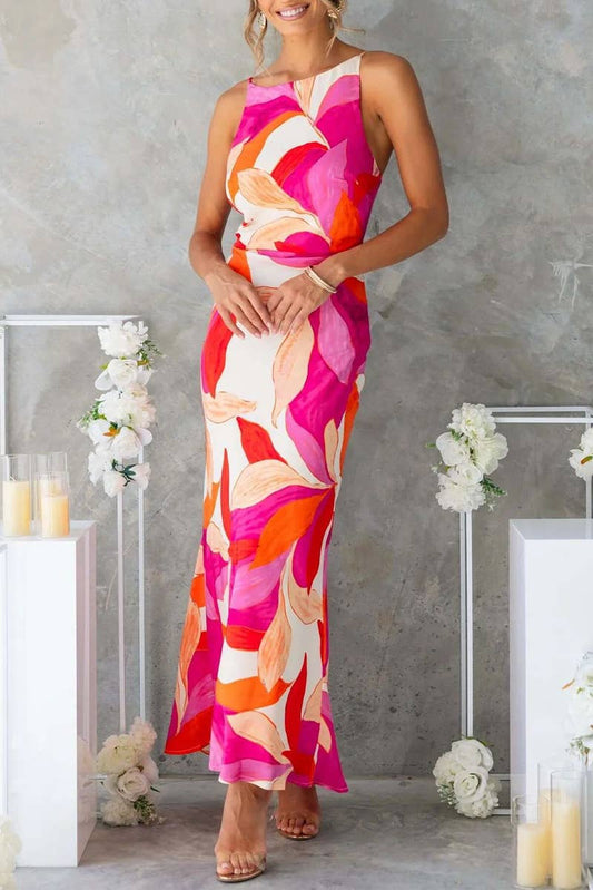 CWDMD5508_FASHION PRINTED SLEEVELESS BACKLESS DRESS