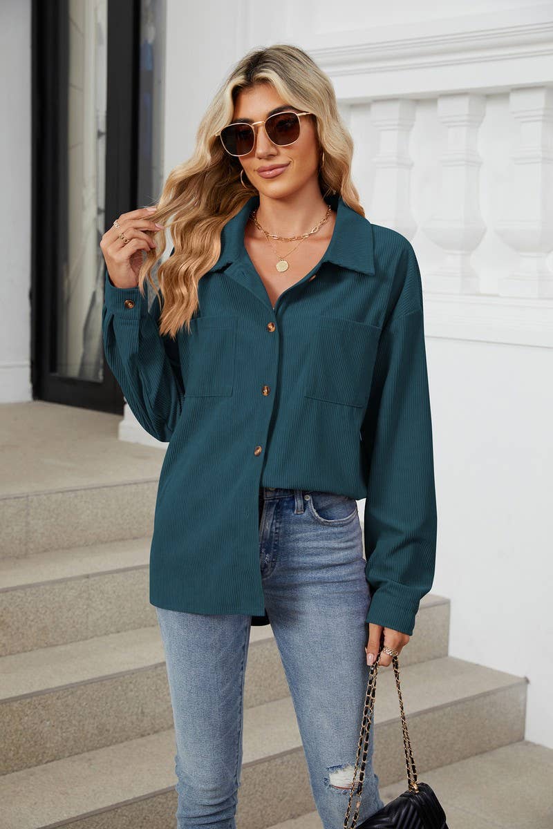 CWOBL0187_COLLAR POCKET COLLAR SOLID COLOR SPLICING SHIRT