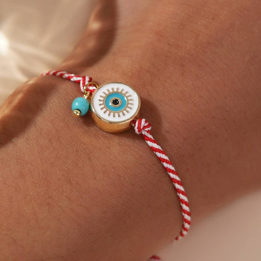 WHITE EYES TURQUOISE RED AND WHITE ROPE BRACELET