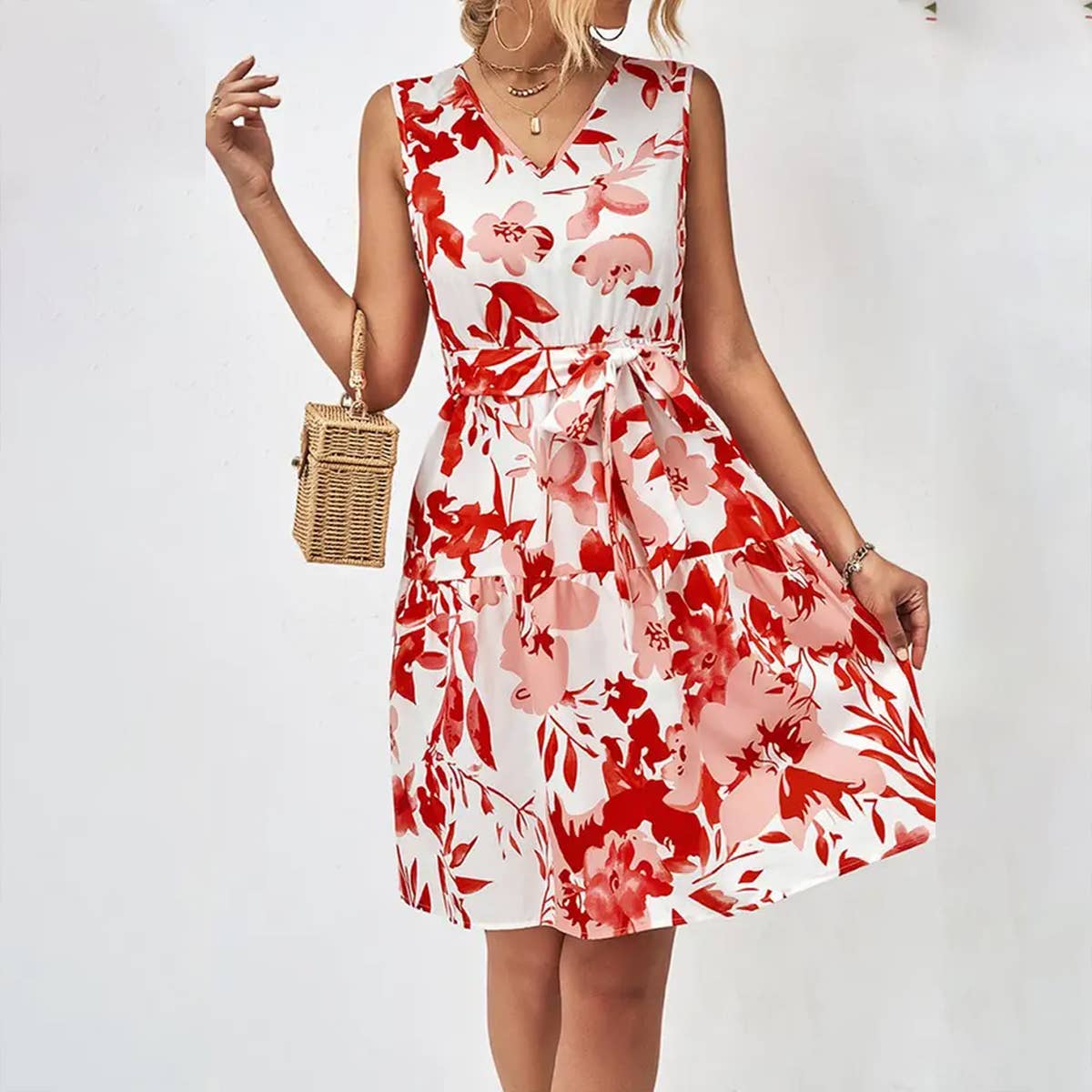 WOMEN V NECK SLEEVELESS DRESS_CWDSD2620