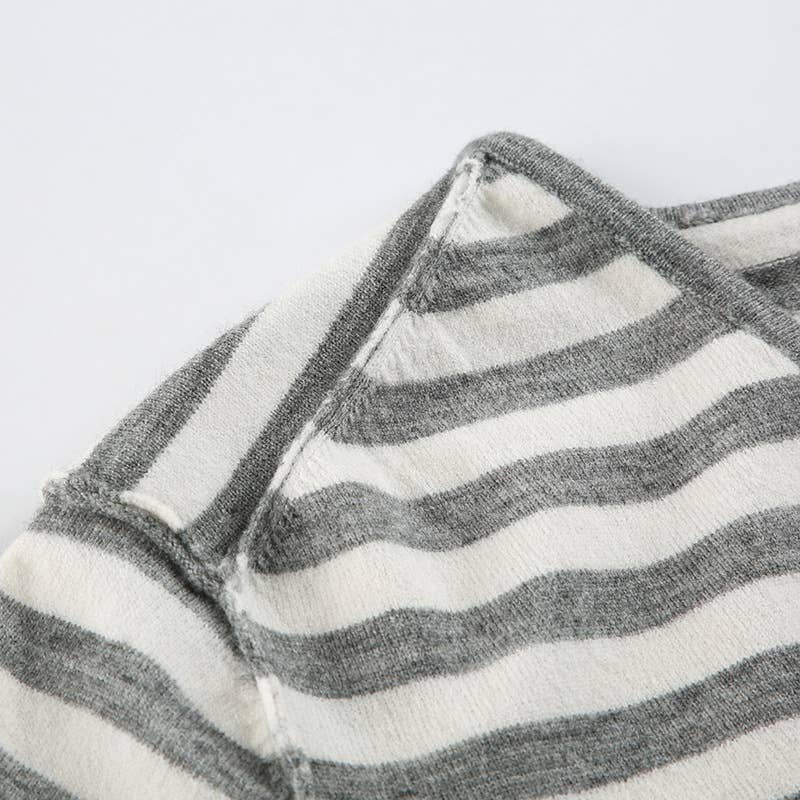 SIMPLE SLOUCHY STRIPED V-NECK SWEATER FOR GIRLS