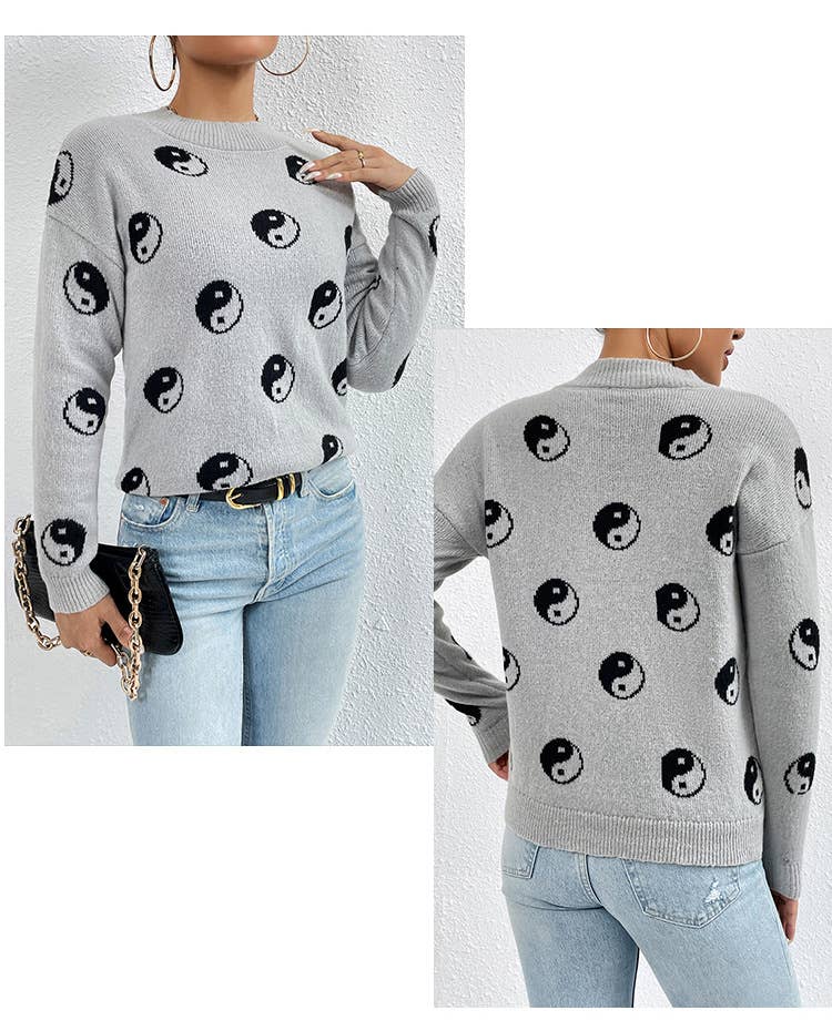 Skull Halloween jacquard crewneck pullover sweater