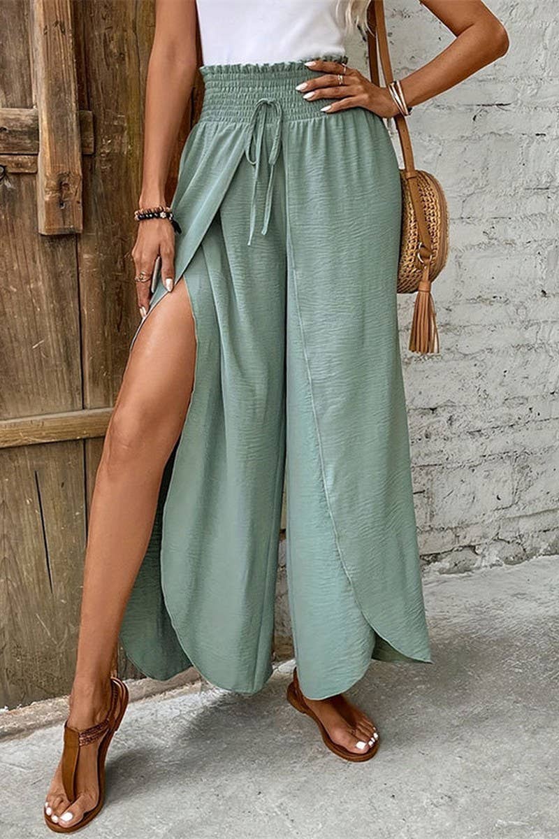 CWBLP1934_COMMUTER ELASTIC WAIST IRREGULAR WIDE LEG PANTS