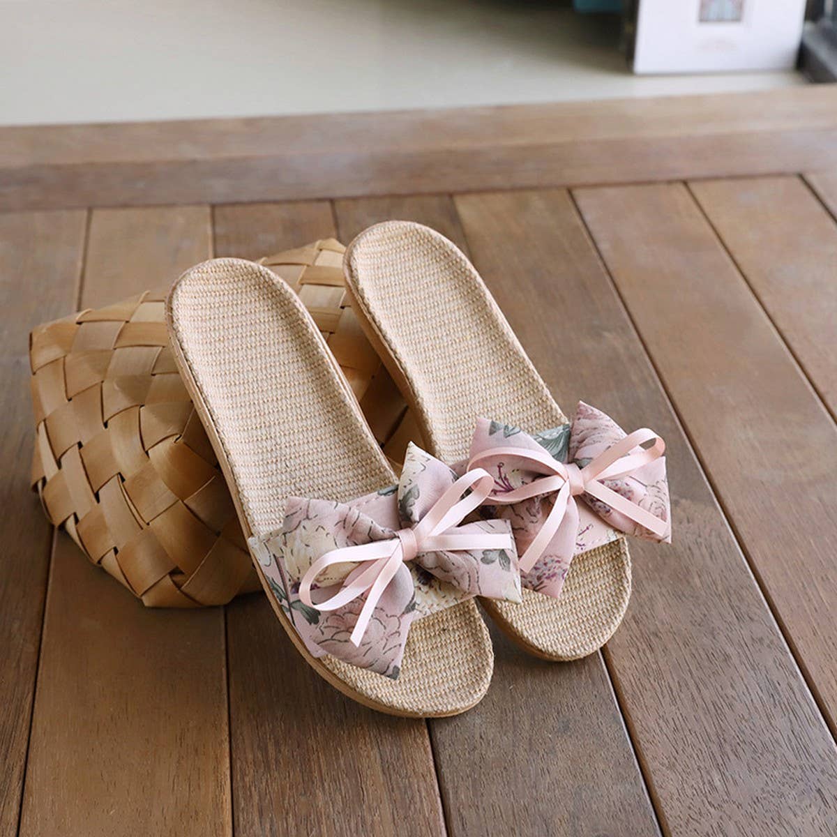 Linen House Slippers with Ink Wash Design