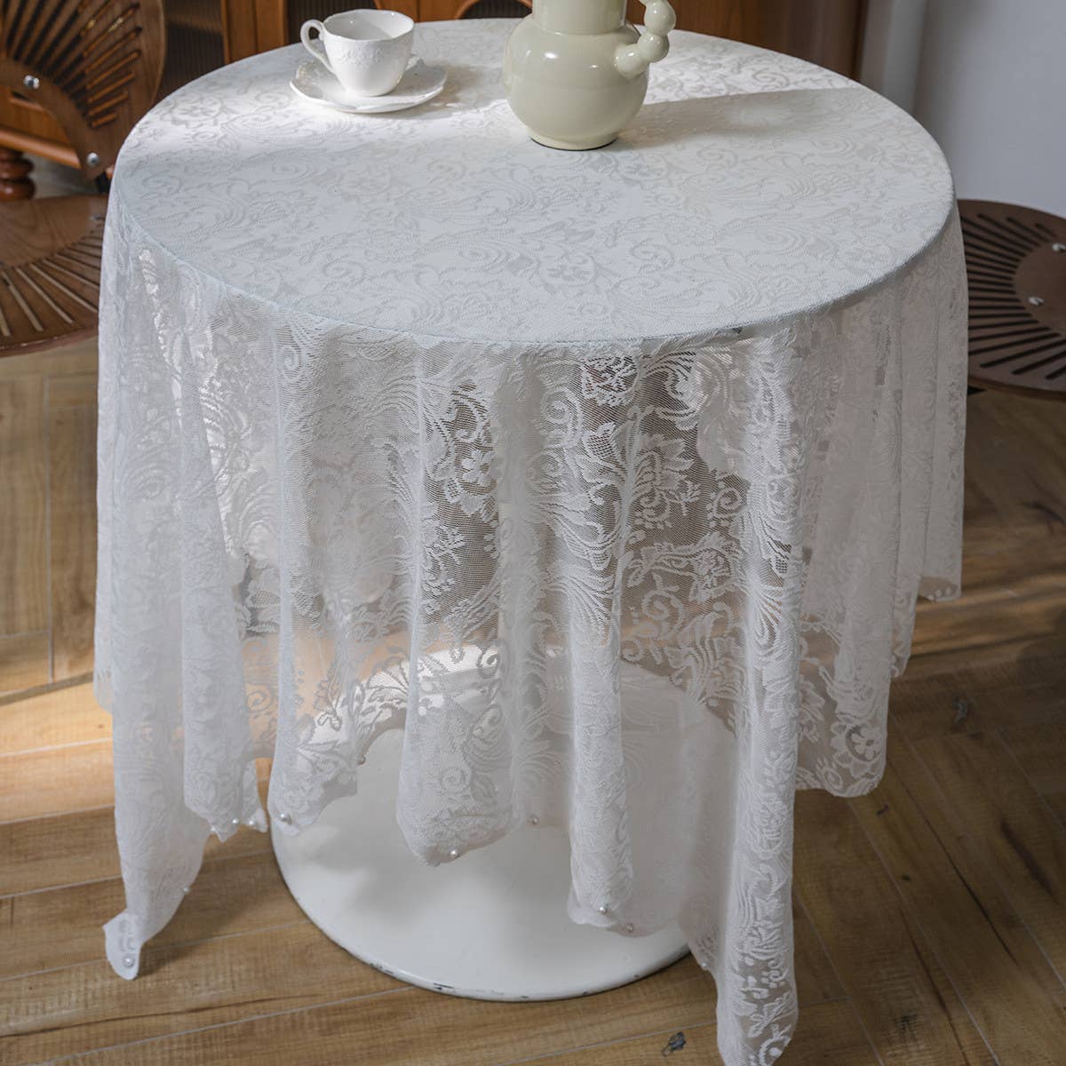 LIGHT GREEN BEADED EMBROIDERED TABLECLOTH